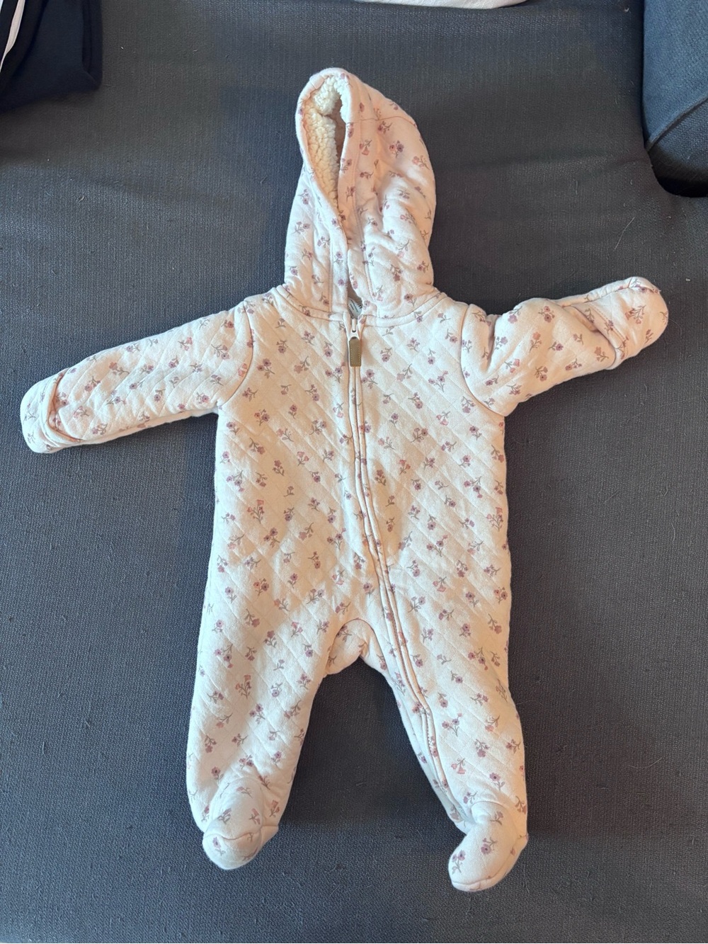 Carter's Quilted Hooded Footie in Light Pink Floral